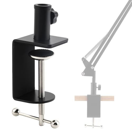 Heavy Duty Metal Desk Clamp,Upgrad C-Clamp Mount for Mic Boom Arm Desk Lamp | 12mm mounting hole. Rubber-lined jaws prevent wear.Fits max 58mm Desk. Quick knob adjustment. For mic arms/phone stands/lamps - color: Black
