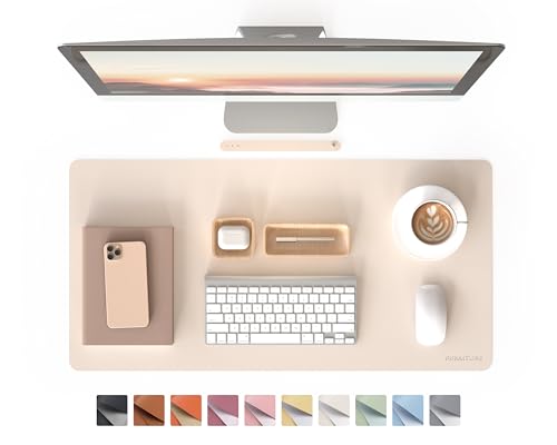 RENMTURE PU Mouse Pad, Faux Leather Large Desk Pad, Home Work Office Accessories, Non-Slip Desk Mat, Waterproof Gaming Pad Desk Blotter (32"x16", Beige) - color: Beige, size: 32"x16"