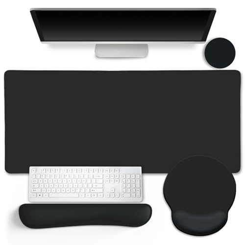 LIMKRIAN Black Large Mouse Pad Set, XXL Desk Matt for Desktop Decor | Ergonomic Wrist Rest Mouse Pad, Computer Keyboard Mat Wrist Support, Coaster, Gaming Mousepad Home Office Desk Accessories - color: XXL-02 Obsidian Black