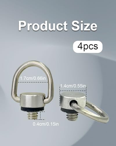 4-Pack 1/4"-20 D Ring Camera Screw Adapter, Silver | Stainless Steel D Ring Screws With Rubber Padding, Fits Tripods, Camera Straps, Selfie Sticks, Gimbals & Photography - color: Silver