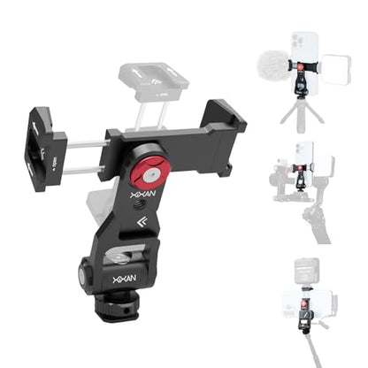 Metal Phone Tripod Mount Adapter, Smartphone Holder Clamp Support Stand with Cold Shoe, Compatible with iPhone, Samsung on Tripod, Camera, Gimbal, Selfie Stick for Live Streaming, Video Shooting - style: Premium-Aluminum Alloy