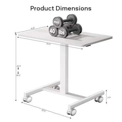 CROWNFURN Mobile Small Standing Rolling Desk Adjustable Height, Portable Laptop Desk on Wheels, Workstation for Home Office with Hook,White - color: White