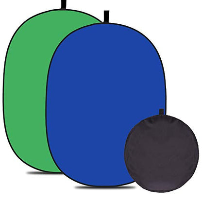 5X3.3ft (1.5mX1m) 2 in 1 Polyester Muslin Green and Blue Backdrop Portable ChromaKey Pop-Up Collapsible Reversible Photography Screen Background - color: Green/Blue