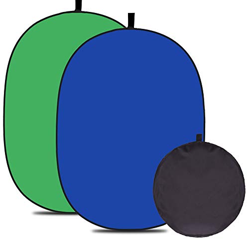 5X3.3ft (1.5mX1m) 2 in 1 Polyester Muslin Green and Blue Backdrop Portable ChromaKey Pop-Up Collapsible Reversible Photography Screen Background - color: Green/Blue