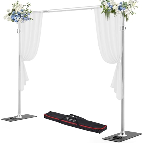 ShowMaven Backdrop Stand, 8x10 ft Adjustable Photo Backdrop Stand Kit, Heavy Duty Background Stand with Steel Base for Photography, Baby Shower, Birthday Parties, Wedding (Sliver) - color: Sliver