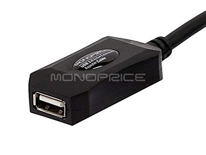 Monoprice USB 2.0 Male to Female Active Extension/Repeater Cable - Use with PlayStation, Xbox, Kinenct, Oculus VR, Card Reader, Hard Drive, Keyboard, Printer, Camera, 20/28AWG, 16 feet, Black - size: 16 Feet