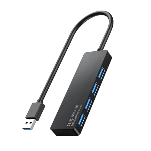 USB 3.0 Hub, 4-Port Multiple USB A Splitter, Plug and Play USB Extender Hub for Laptop/PC/Desktop, Mouse, Keyboard, Flash Drive, U Disk, Printer, Xbox, HDD and More – 0.8FT (Not a Charger) - color: Black-Plastic