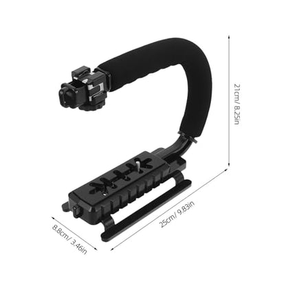 Camera Stabilizing Handle Grip with U-Shaped Cold Shoe Mount, Handheld Video Grip for Smartphones and Camcorders, Portable Stabilizer Kit with Phone Clamp and Adapter for Video