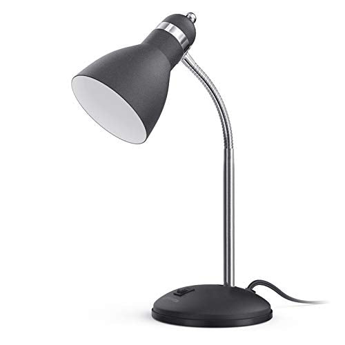 LEPOWER Metal Desk Lamp, Adjustable GooseNeck Reading Light for Bedroom | Compact & Sturdy, Space-Saving for Bedside & Dorm, E26 Table Lamp, Eye-Caring, Ldeal for Study, Office, Back to School - color: Sandy Black