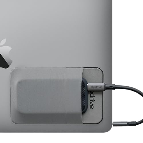 Slipdrive - Portable Hard Drive Sleeve for Laptop - SSD Solid State Drive - Reusable Adhesive - 5” x 3.2” Stick on External Hard Drive Carrying Case - Travel Pocket Pouch (Small, Gray) - color: Gray, size: Small (For SSD)