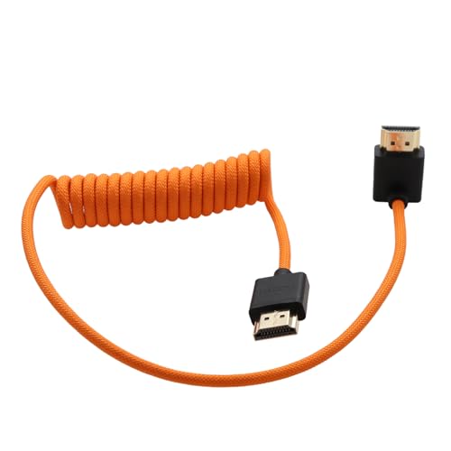 HDMI 8K 4K Cable for ATOMOS Ninja V Shinobi, Sony FX3 A7RV, Canon R5II Lumix Nikon Z6III, BMPCC6K, TV Computer Camera Monitor Gimbal FEELWORLD Portkeys SmallHD, Down Angled, 50cm Spiral - size: Down Angled to Straight