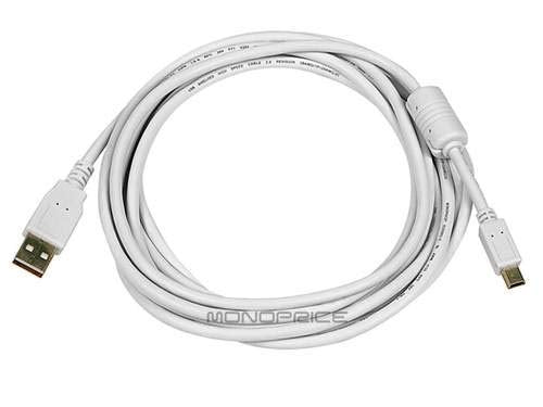 Monoprice 15-Feet USB 2.0 A Male to Mini-B 5pin Male 28/24AWG Cable with Ferrite Core (Gold Plated) (105450)