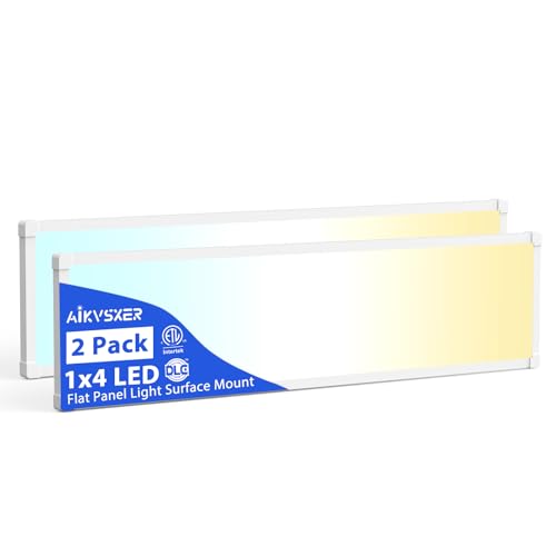 AIKVSXER 2Pack 1x4 LED Flat Panel Light, 6500LM Ultra-Bright, 30-50W White | 3000K-6500K Adjustable, 0-10V Dimming, AC120-277V, Slim Surface Mount Ceiling Light for Office, Home, Garage - color: White, size: 1x4ft-2P