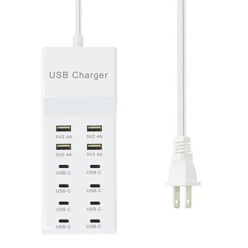 USB C Power Strip, 100W USB Charging Station 4 USB-A Ports and 8 USB-C Ports Multiple USB Charging Block with Auto-Detect Technology Compatible with Smart iPhone Tablet Laptop Multiple Devices