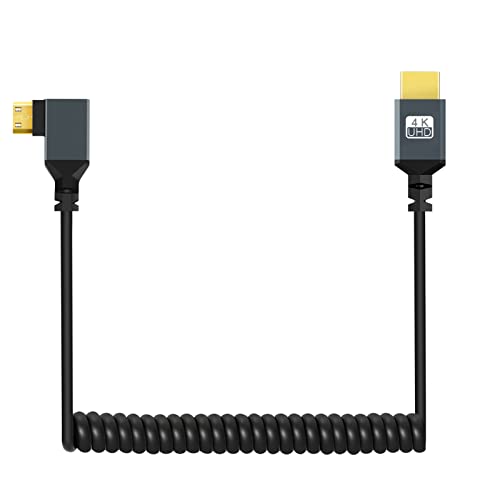 Twozoh 90° Degree Coiled Mini HDMI to HDMI Cable, Right Angled Mini HDMI to HDMI Coiled Cable Support 4K/3D 1080p Extend up to 1.5M / 5FT - size: 5 ft, style: Right Angled 1-Pack