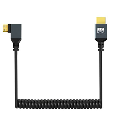 Twozoh 90° Degree Coiled Mini HDMI to HDMI Cable, Right Angled Mini HDMI to HDMI Coiled Cable Support 4K/3D 1080p Extend up to 1.5M / 5FT - size: 5 ft, style: Right Angled 1-Pack