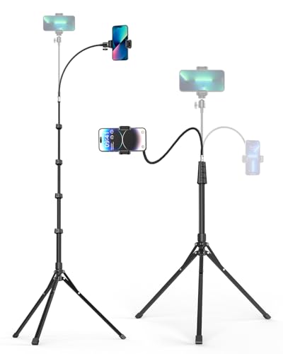 Aureday Phone Tripod, 92" Cell Phone Stand with 15" Gooseneck, Remote and Phone Holder, Overhead & Selfie Stick for Recording/Watching/Vlog, Compatible with iPhone Android - color: Black, size: 92in