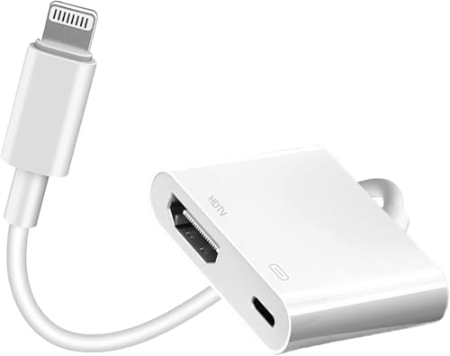 Apple MFi Certified Lightning to HDTV Digital AV Adapter 1080P HD Video Sync Screen Connector Cable with Charging Port Compatible with iPhone 14/13/12/11/ X/ 8/7/ iPad on HDTV/Projector/Monitor - style: Lightning to HDTV
