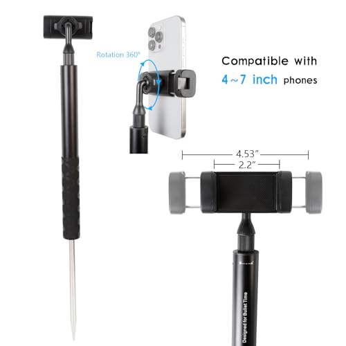 Ground Golf Monopod Phone Stand Holder with Spike Stake, 46" Extendable Selfie Stick & Universal 1/4" Screw - Record Stable Hands-Free Golf Swing Videos for magsafe and All Smartphones - style: Monopod