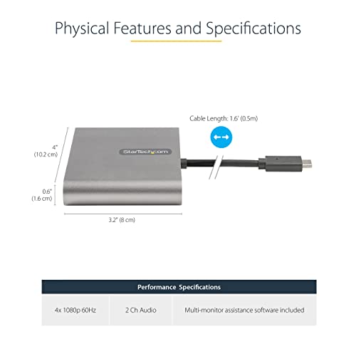 StarTech 50cm USB-C to 4-HDMI Adapter, 4x 1080p 60Hz, USB Powered, TAA - style: USB-C