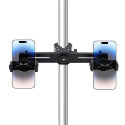 SnowTing Universal Dual Phone Holder with Crab Clamp, 360° Rotation Adjustable Clip Stand Smartphone Tripod Mount Adapter for Vlog Live Streaming Video Recording Selfie - style: Dual Phone Holder