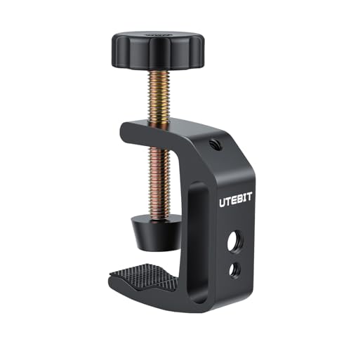 UTEBIT Universal C-Clamp for Desktop Mount Holder, with 1/4" & 3/8" Thread | 3.7"-5.7" Desk C-Clamp Aluminum Support Clamp for Desktop Mount Carts Benches Worktables, Black - size: 3.7-5.7 inch