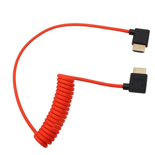 HDMI 8K 4K 60p Cable for ATOMOS Ninja Inferno Portkeys SmallHD Cine Ultra Indie Sony A7M4 A7SIII Canon C300 GH7 Z8 Camera, Right Left Angle Type A HDMI 2.1 Red Braided Coiled 50cm