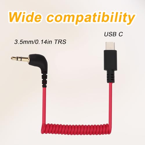PEUTIER USB C to 3.5mm TRS Microphone Adapter Mic Cable, for Rode Wireless GO 2 / ME/Pro Hollyland Lark M1 / M2 / MAX / 150 / M1 / MAX Duo Audio Output Cable DAC Coiled Cable for Android iPhone 15