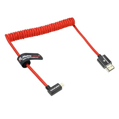 Alvin's Cables Left Angle Micro HDMI to HDMI Cable 8K@60Hz 4K@120Hz, Braided Coiled HDMI 2.1 for Sony A7RIII/A7II/A7M3, Canon R5/M6, Fujifilm X-T4/X-T3, GoPro, Nikon - Red Ultra Durable - color: Red, style: Left Angle micro HDMI
