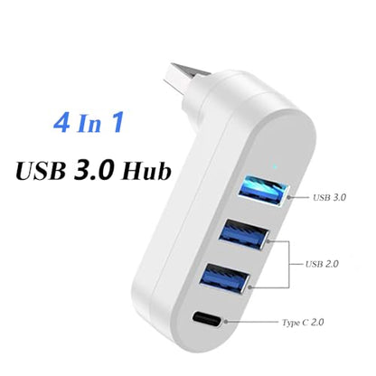 2 Pack 4-in-1 USB 3.0 Hub with Rotation, Multi-Port Adapter with 3 USB Ports and 1 USB C Port, High-Speed Data USB 3.0 Hub Compatible with Laptop/Table/Cellphone/Keyboard/Printer/MacBook