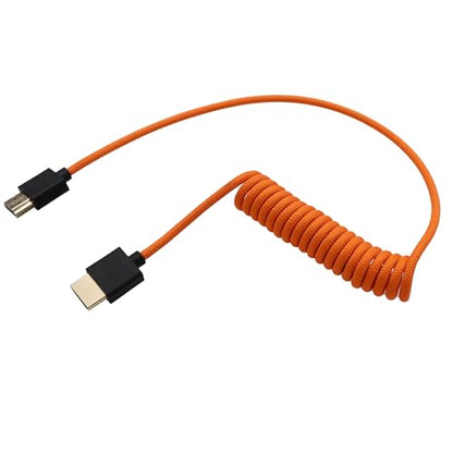 HDMI Cable 8K30 4K60 for Ninja V Shinobi Inferno, Canon R5 mk2, Lumix GH5II S1R, Nikon Z9 Z8 Z6III, Sony A7R5 A7SIII FX3, Portkeys FEELWORLD SmallHD, Orange Braided Coiled 50cm - size: Straight HDMI