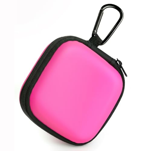 Square Earbud Case with Carabiner, Portable Small Carrying Pouch for Wired/Wireless Earphones, EVA Travel Organizer Box for Charging Cables, USB Flash Drives, SD Cards, Pink - color: B8-Pink