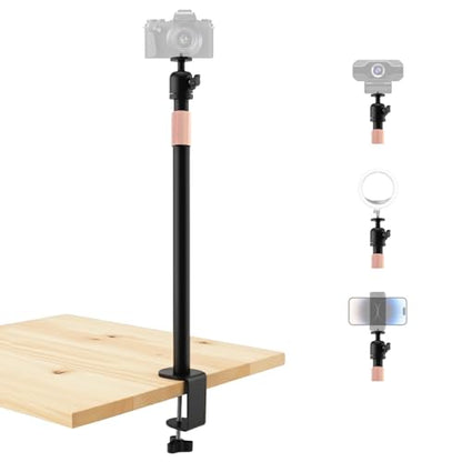 Extendable Camera Desk Mount Stand , 1/4" Ball Head Steel Bracket C-Clamp No Drill Desktop Stand for DSLR Camera, Camcorder for product hotography, Video conferencing, Live streaming,Vlogging - style: Only Clamp Stand