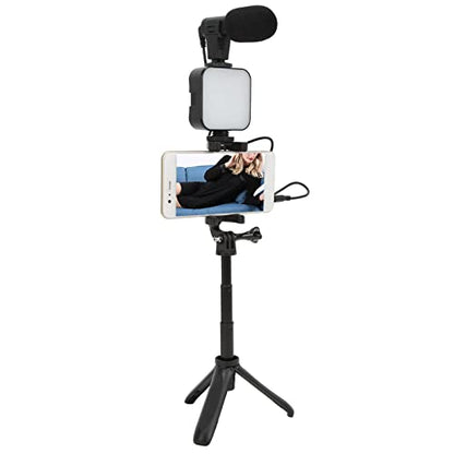Smartphone Vlogging Kit with Microphone, Fill Light and Tripod, Complete Phone Video Recording Kit for Live Broadcast, YouTube Vlog, Compatible with 5.5-8cm Phones, Includes 360°