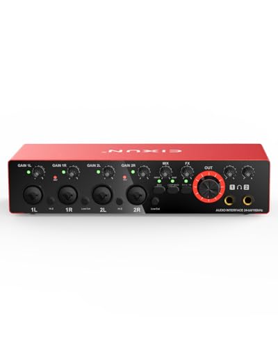 4x4 USB-C Audio Interface for PC & Mac - 24-bit/192kHz Studio Recording, 4 Combo Inputs (XLR/TRS), 4 TRS Outputs, 48V Phantom Power, FX Effects for Podcast/Streaming (Matte Red) - color: Matte Red-004