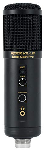 Rockville Solo-Cast Pro 24-bit 192kHz USB Condenser Microphone, Zero-Latency Monitoring, Gain Control, Mute Button, for Podcasting and Streaming