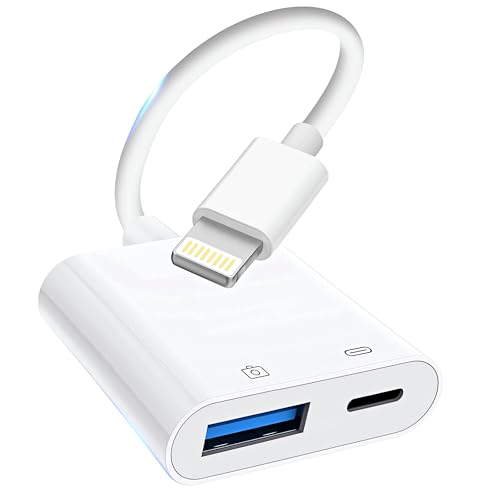 Lightning to USB Camera Adapter, [Apple MFi Certified] USB 3.0 Female to iPhone iPad Adapter with Charging Port, Plug and Play OTG Converter Cable Support Card Reader Flash Drives Keyboard - color: Pure White(Charge)