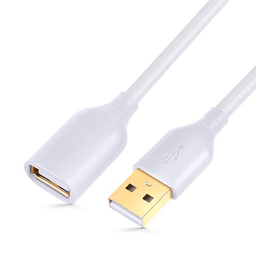 USB Extension Cable 10 ft Type A Male to A Female USB 2.0 Cable Extension Extender Cord with Gold-Plated Connectors, White - color: White, size: 10 feet