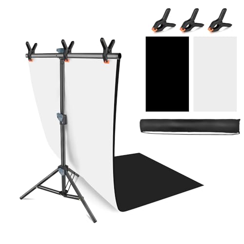 Product Photography Photo Backdrops Stand Kit, Photo Background, 26.8x50in White Black Backdrop Background with 26x29in Small T-Shape Backdrop Stand Tabletop Photo Shoot for Jewelry Cosmetics - color: White & Black, size: 2.2 x 2.5 Ft