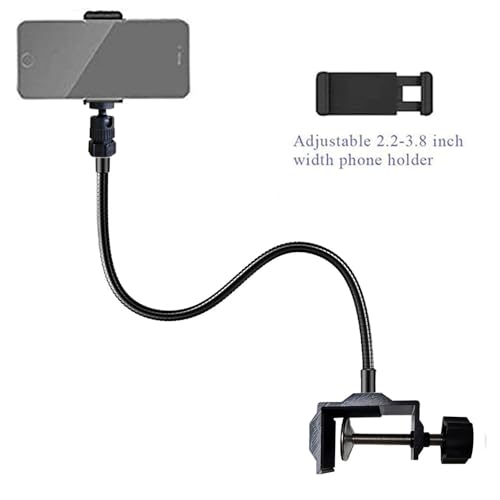 Webcam Stand Phone Holder 27" Adjustable Gooseneck Desktop Camera Desk Guard Clamp Mount for All Cellphones, Logitech Webcam C925e C922 C930e C930 C920 C615, Etc. (1/4" Threaded, Two-way Clamp) - style: Two-way Clamp (Webcam Phone Stand)
