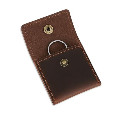 Leather Ring Pouch, Brown Leather Jewelry Holder, Wedding Case for Men and Women - Full Grain Pouch for Engagement Handcrafted Bridal Jewellery Storage, Guitar Picks Camera SD Card Holder - color: Brown
