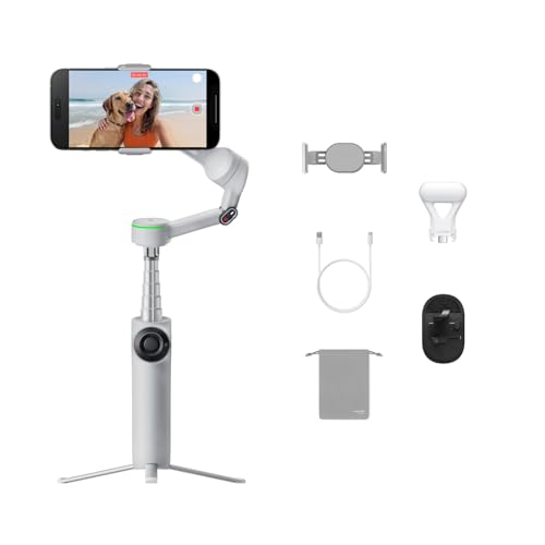 Insta360 Flow 2 Pro Vlog Bundle Grey - Foldable AI Phone Gimbal, Track in 200+ Apps with Apple DockKit, 360º Pan Tracking, Built-in Tripod/Selfie Stick, Remote Control, Spotlight/Backpack Mount - color: Stone Grey - Vlog Bundle