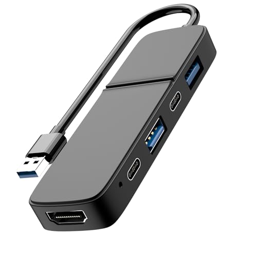 USB to HDMI Adapter, Eanetf Dual USB C USB A 3.0 Hub: 5 Ports with 2* USB-C and 2* USB-A and 1* HDMI Extend for TV,DVD Player,Projector,Monitor,Laptop,PS4,Flash Drive, HDD,Xbox, Printer etc - 5 in 1