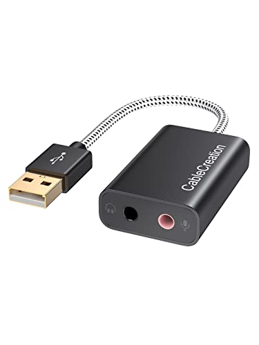 CableCreation USB Audio Adapter External Sound Card with 3.5mm Headphone and Microphone Jack Compatible with Windows, Mac, macOS, Linux, PS4, PS5, Plug and Play, Aluminum Black - color: Black USB 2.0, size: 1-Pack