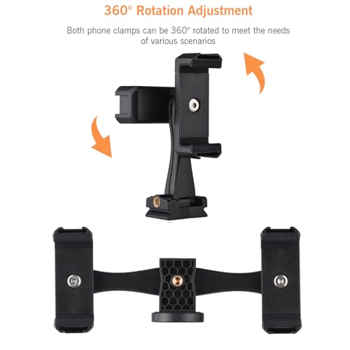 Andoer Multifunctional Smartphone Video Kit Including Universal Phone Tripod Mount with Dual Phone Holders 4 Cold Shoe Mounts + Desktop Tripod for Vlog Live Streaming Oline Video Teaching Meeting