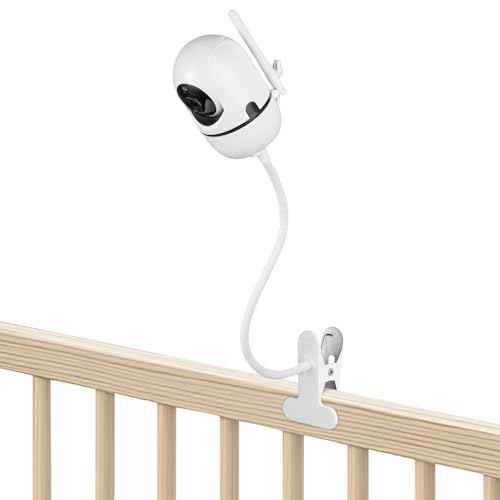 Baby Monitor Clip Mount for HelloBaby HB6550/HB6560/HB6148/HB6240//HB66/HB6339, ANMEATE SM935E – Adjustable Clamp Baby Camera Holder Stand, No Drilling, Flexible Mount for Cribs, Desks, and Shelves - color: White