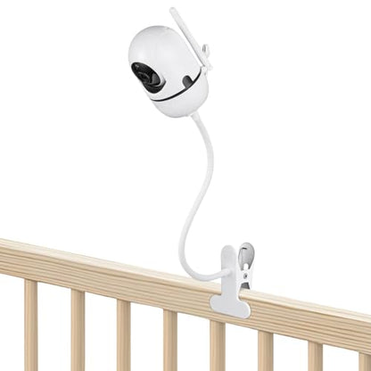 Baby Monitor Clip Mount for HelloBaby HB6550/HB6560/HB6148/HB6240//HB66/HB6339, ANMEATE SM935E – Adjustable Clamp Baby Camera Holder Stand, No Drilling, Flexible Mount for Cribs, Desks, and Shelves - color: White