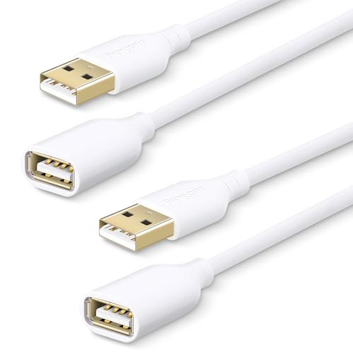 Fasgear USB Extension Cable, 2 Pack, 6ft, White | Type A Male to Female Extender Cord Compatible with USB Keyboard, Flash Drive, Hard Drive, Printer, Mouse & Controller - color: White, size: 6ft