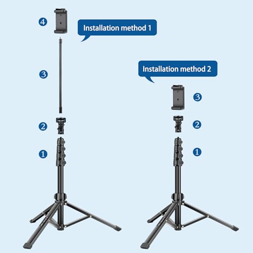 Phone Tripod Stand, 85" Tall Cellphone Tripod for iPhone with Gooseneck Remote, Flexible Portable Phone Stand for Recording, Compatible with iPhone 14 13 12 Pro Android Camera
