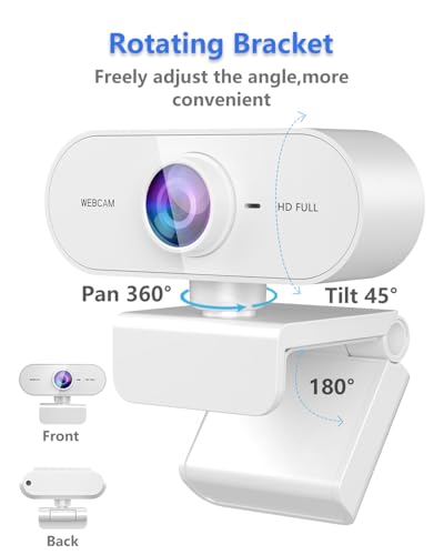 Webcam 1080P HD,Web cam with Microphone, Noise Cancellation, Wide-Angle Lens, Auto Light Correction, Plug & Play USB Webcam for Laptop, Desktop, PC, Mac, Zoom, Skype, Streaming,White